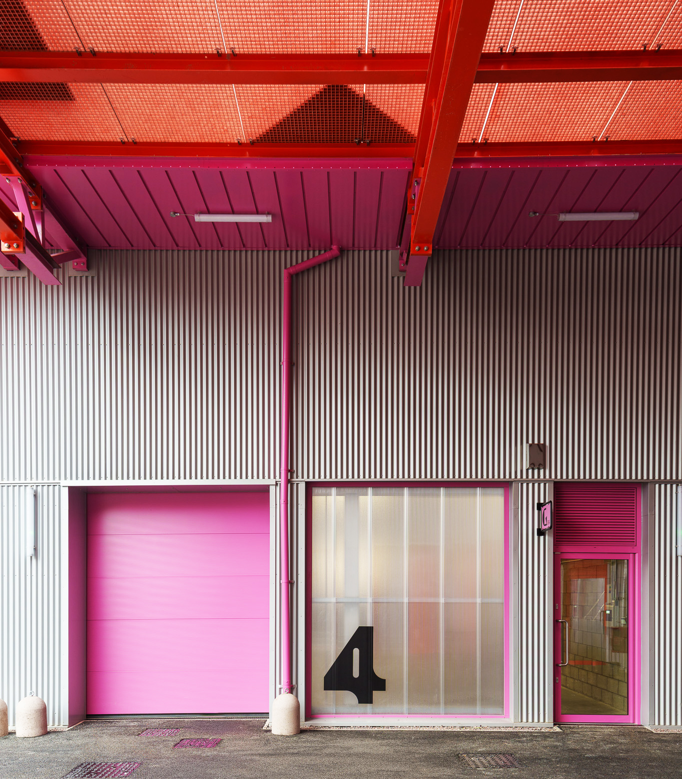 Florentia Haringey industrial unit roller door in bright colours.